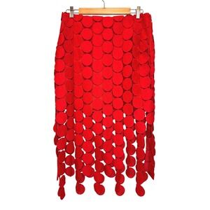 NWT Commense Pencil Skirt Women L Red Textured Circle Avant Garde Bold Party